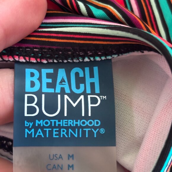 Beach Bump Motherhood Maternity Swim Tankini Top Multicolor Stripe Halter Size M - Picture 3 of 4